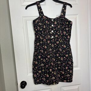 No Boundaries Large Black Floral Button-Front Denim Mini Dress
